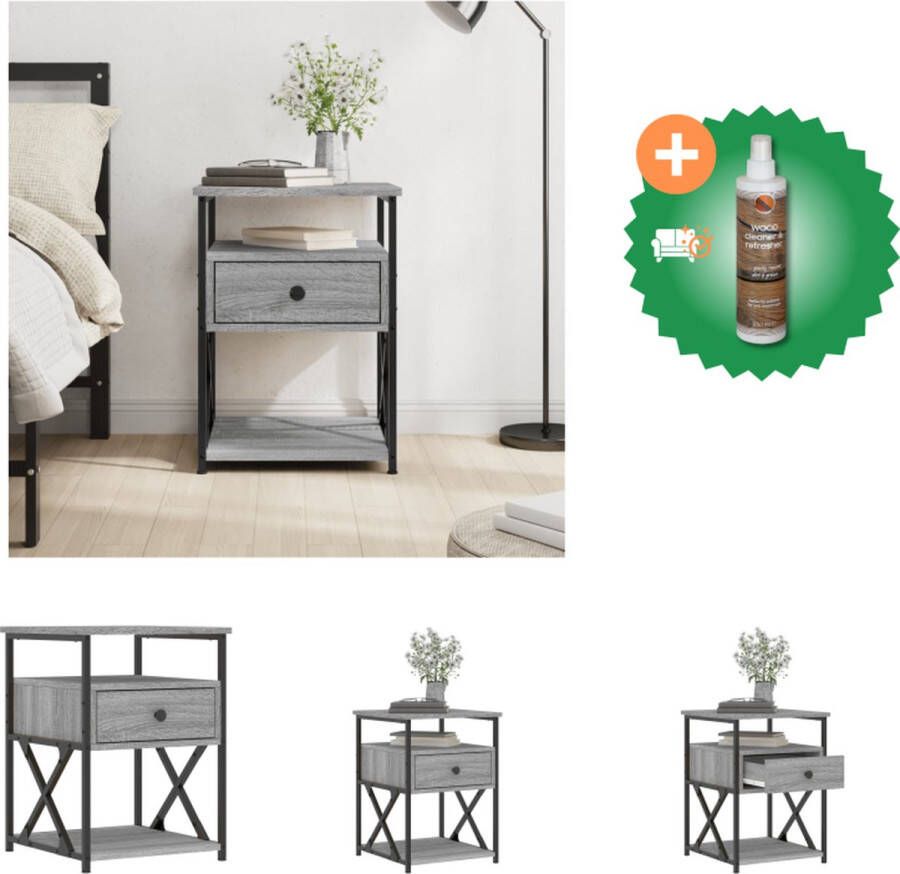 VidaXL Nachtkastje Gray Sonoma Eiken Slaapkamermeubelen 40 x 42 x 55 cm Duurzaam Hout en IJzer Kast Inclusief Houtreiniger en verfrisser