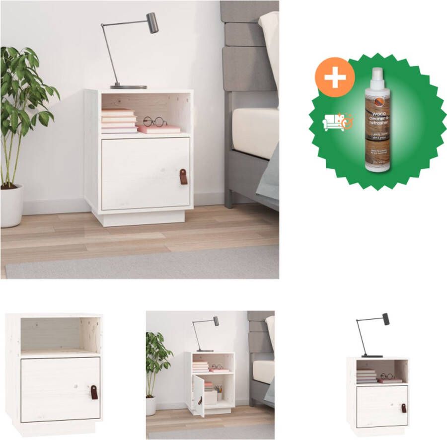 VidaXL Houten Nachtkastje Massief Grenenhout Wit 40 x 34 x 55 cm Opbergruimte Kast Inclusief Houtreiniger en verfrisser - Foto 2