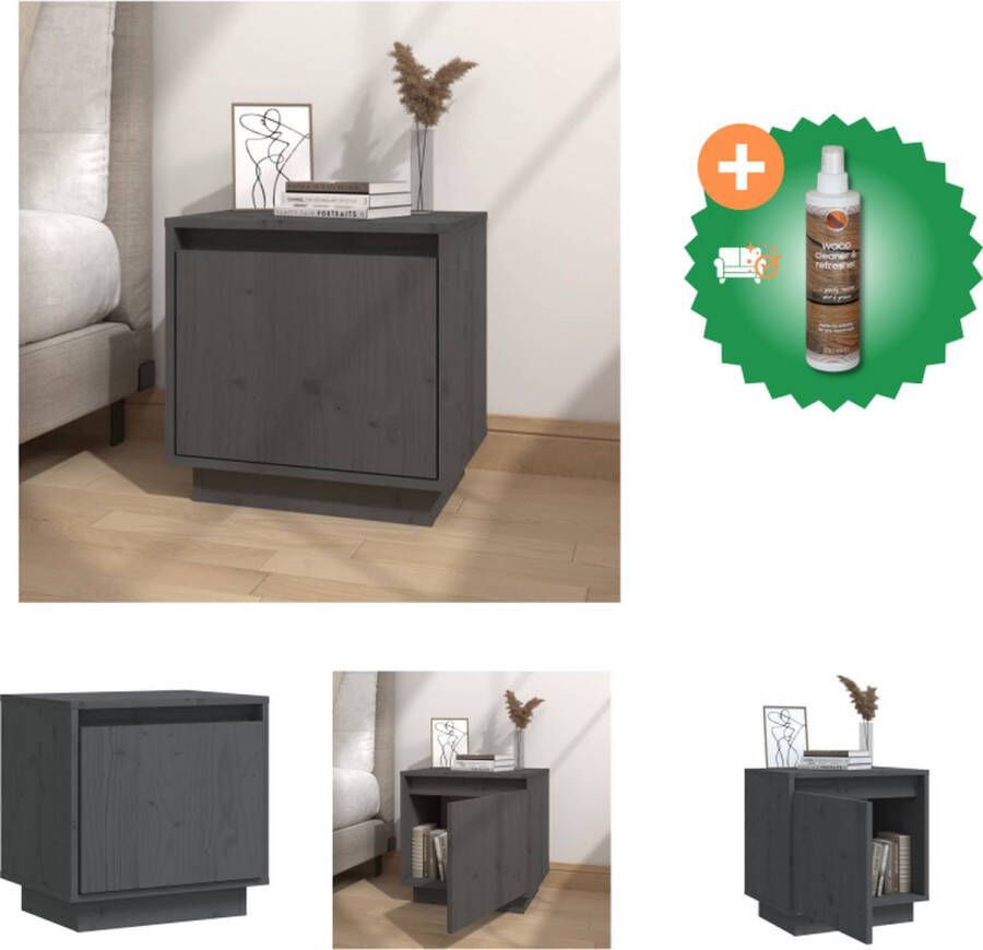 VidaXL Nachtkastje Grenenhout grijs 40 x 30 x 40 cm Montage vereist Kast Inclusief Houtreiniger en verfrisser - Foto 2