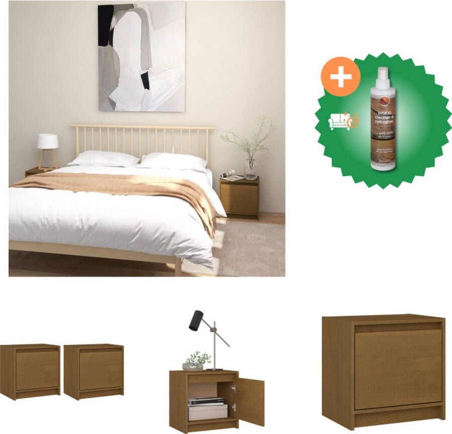 VidaXL Nachtkastjes 2 st 40x30-5x40 cm massief grenenhout honingbruin Kast Inclusief Houtreiniger en verfrisser