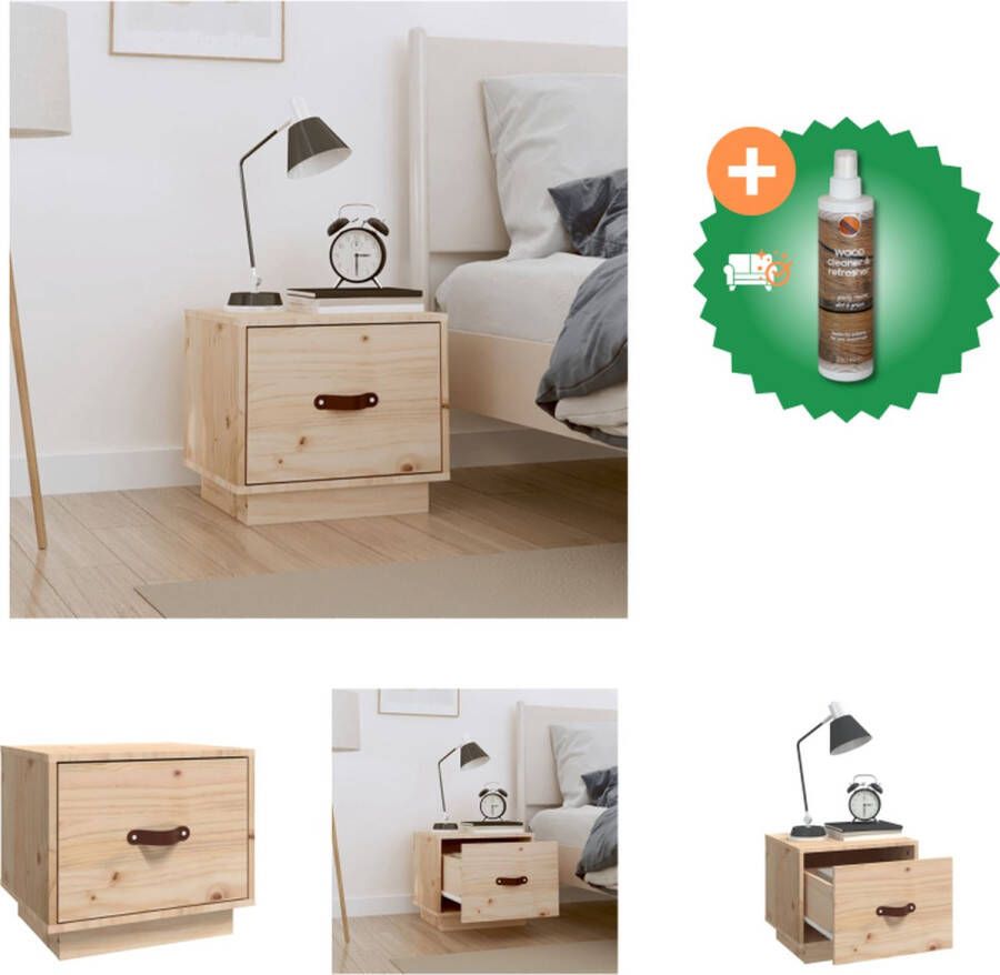 VidaXL Nachtkastje Grenenhout 40 x 34 x 35 cm 1 lade Kunstleer handgreep Kast Inclusief Houtreiniger en verfrisser