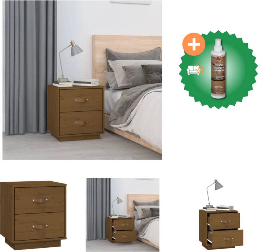 VidaXL Nachtkastje 40x34x45 cm massief grenenhout honingbruin Kast Inclusief Houtreiniger en verfrisser