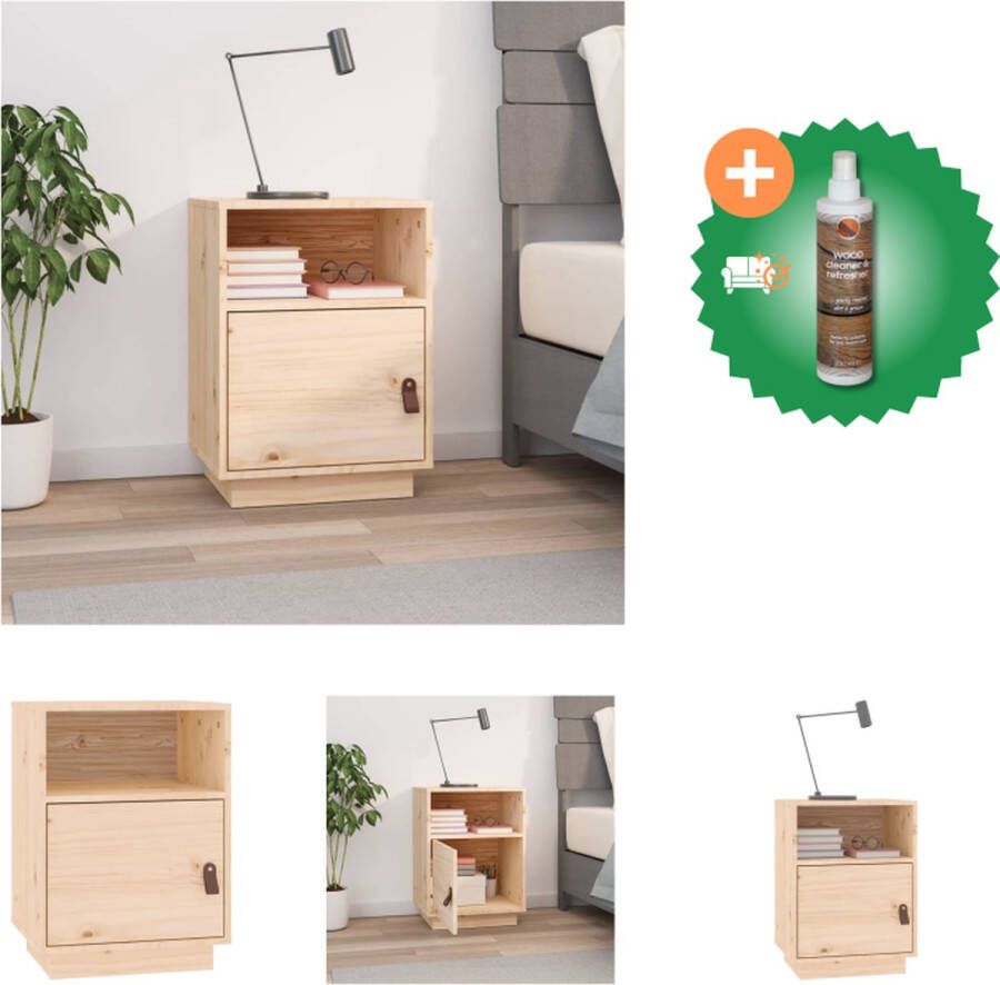 VidaXL Nachtkastje Grenenhout 40 x 34 x 55 cm Opbergruimte Flexibele deurinstallatie Kast Inclusief Houtreiniger en verfrisser