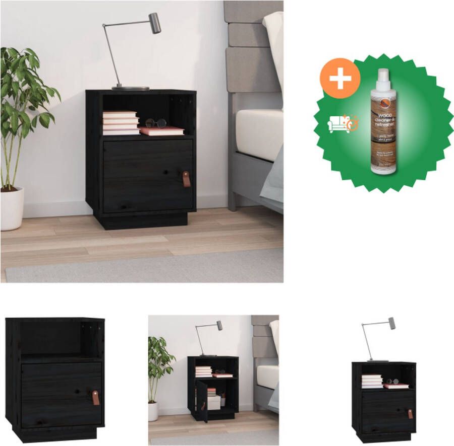 VidaXL Nachtkastje Grenenhout 40 x 34 x 55 cm zwart Kast Inclusief Houtreiniger en verfrisser