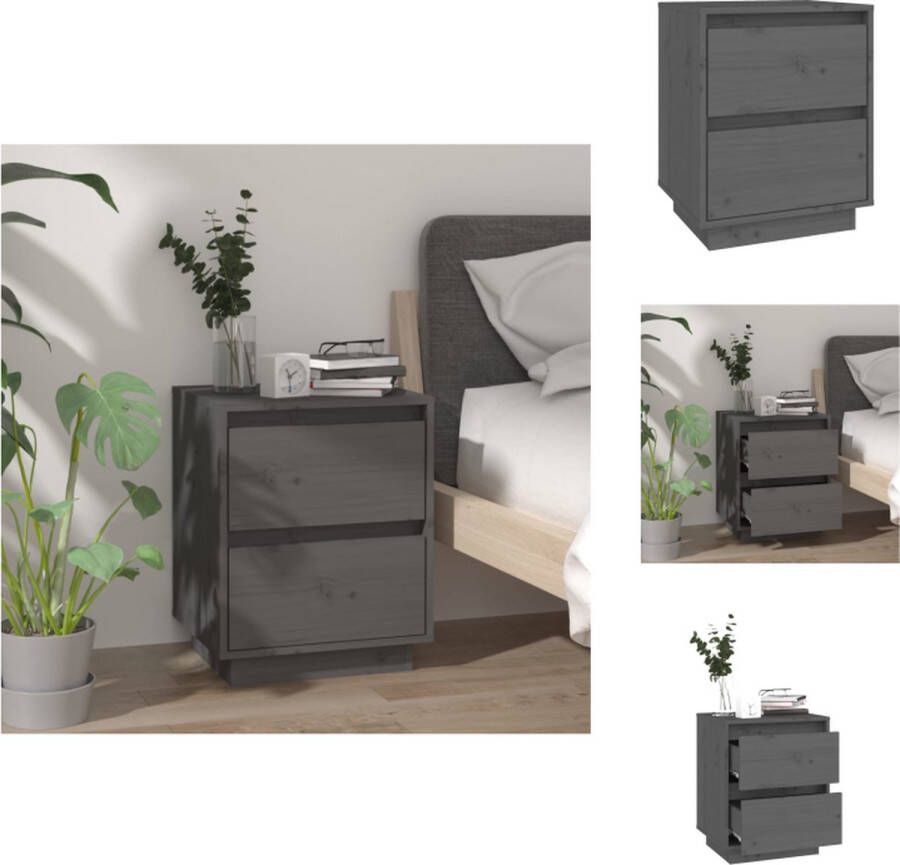 VidaXL Nachtkastje Grenenhout 40 x 35 x 50 cm Grijs Kast