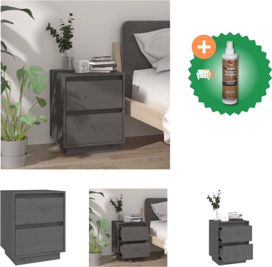 VidaXL Nachtkastje 40x35x50 cm massief grenenhout grijs Kast Inclusief Houtreiniger en verfrisser