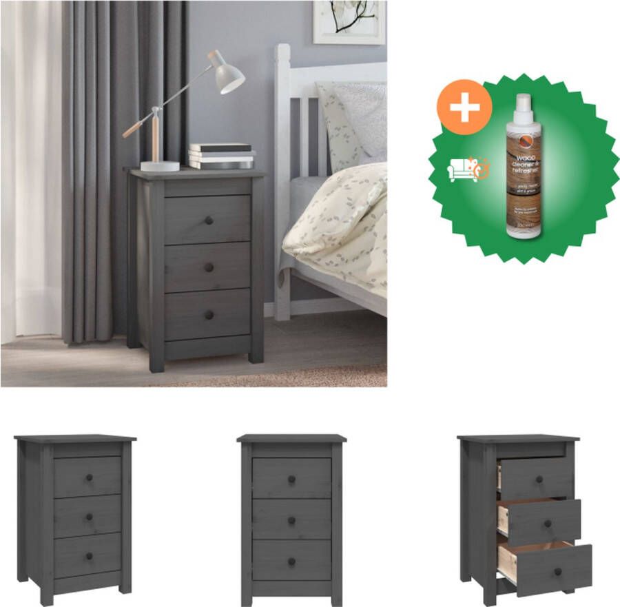 VidaXL Nachtkastje 40x35x61-5 cm massief grenenhout grijs Kast Inclusief Houtreiniger en verfrisser