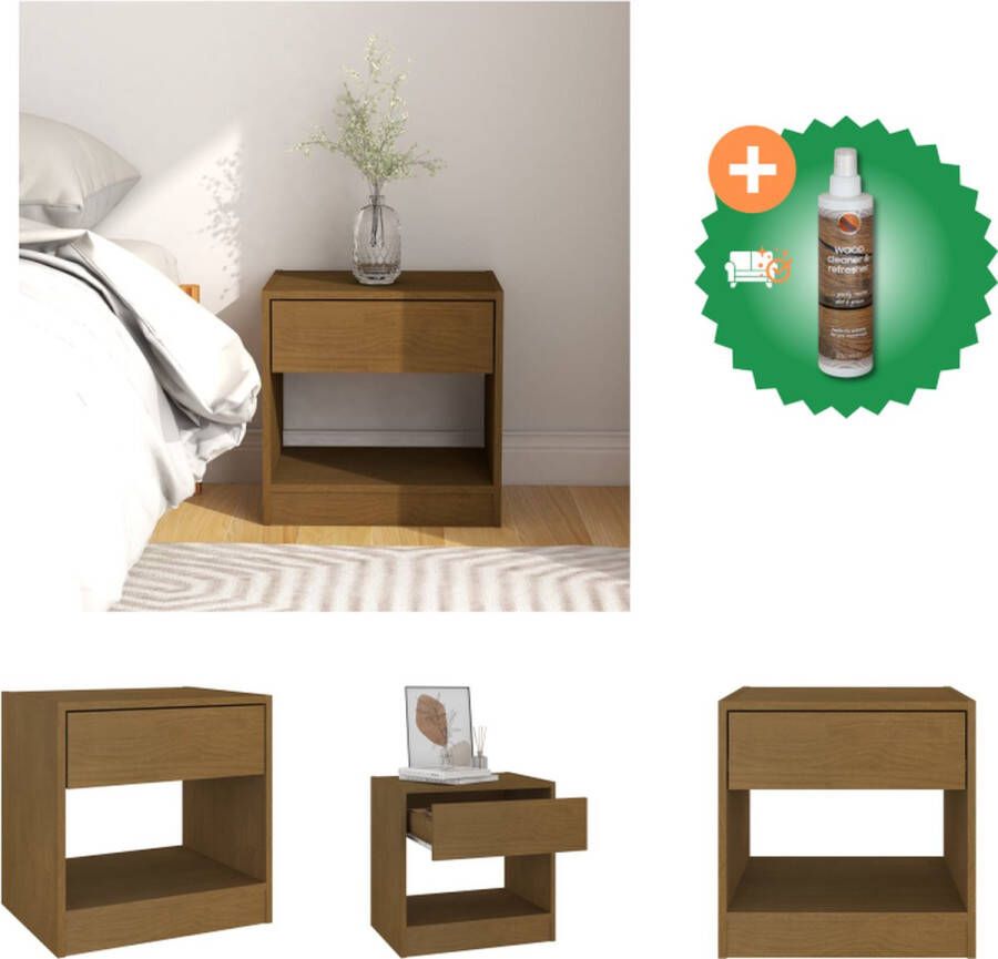 VidaXL Nachtkastje Grenenhout 40x31x40 cm Opbergruimte Massief Honingbruin Kast Inclusief Houtreiniger en verfrisser