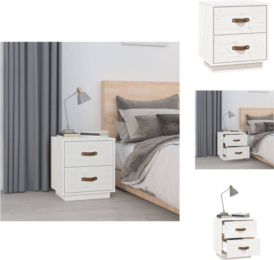 VidaXL Nachtkastje Nachtkastjes Houten Nachtkastje Telefoonkast Nachtkastje 40x34x45 cm massief grenenhout wit - Foto 2