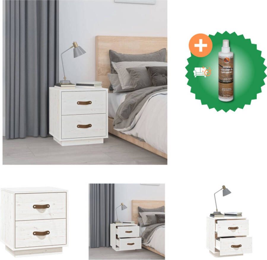 VidaXL Nachtkastje 40x34x45 cm massief grenenhout wit Kast Inclusief Houtreiniger en verfrisser