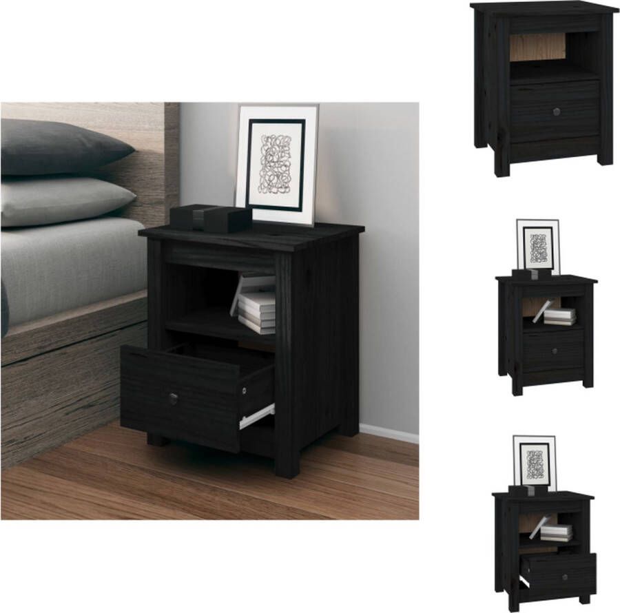 VidaXL Nachtkastje Nachtkastjes Houten Nachtkastje Telefoonkast Nachtkastje 40x35x49 cm massief grenenhout zwart