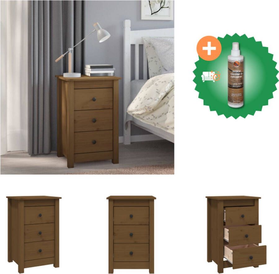 VidaXL Nachtkastje 40x35x61-5 cm massief grenenhout honingbruin Kast Inclusief Houtreiniger en verfrisser