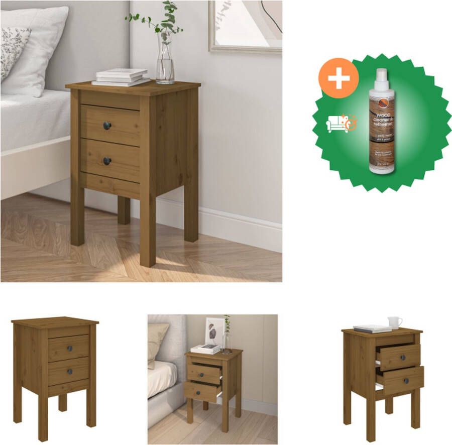 VidaXL Nachtkastje Grenenhout Honingbruin 40 x 35 x 61.5 cm Massief grenenhout Kast Inclusief Houtreiniger en verfrisser