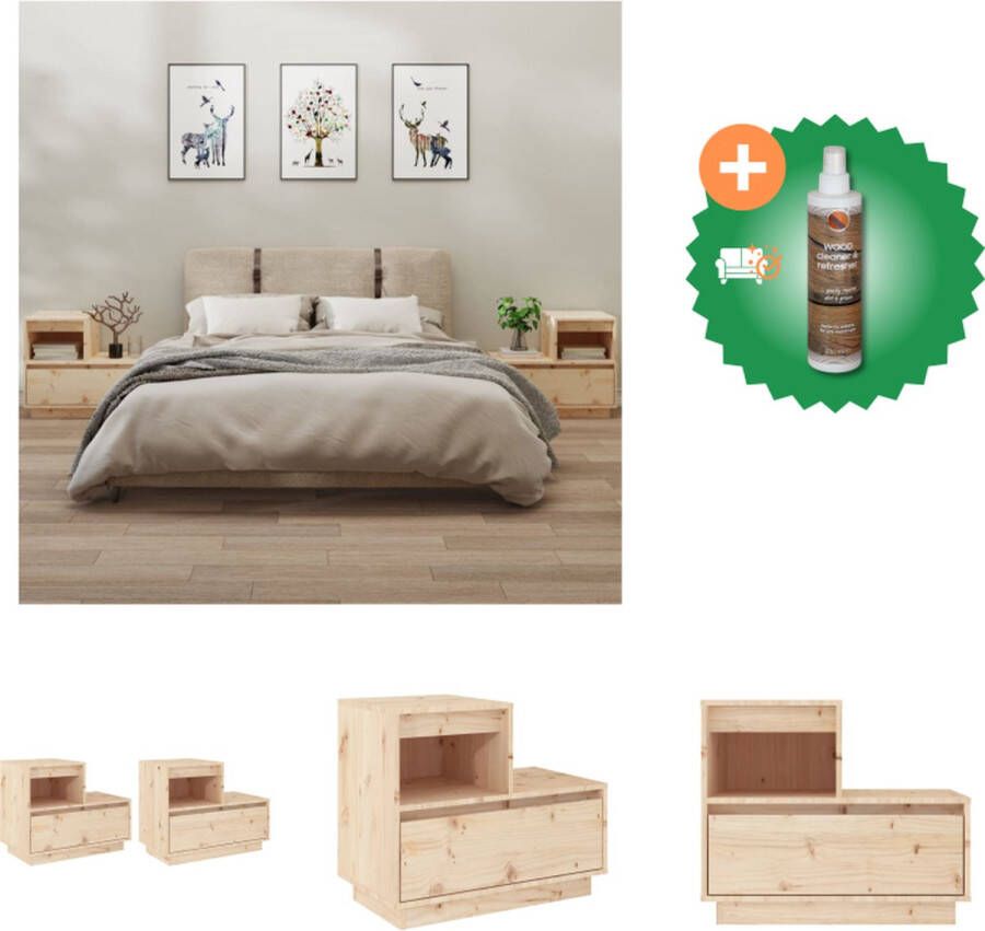 VidaXL Nachtkastje Grenenhout 60 x 34 x 51 cm 1 Lade 1 Vak Kast Inclusief Houtreiniger en verfrisser