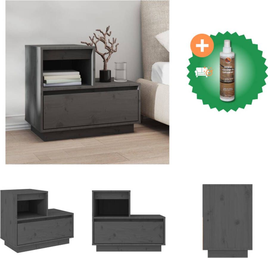 VidaXL Nachtkastje 60x34x51 cm massief grenenhout grijs Kast Inclusief Houtreiniger en verfrisser