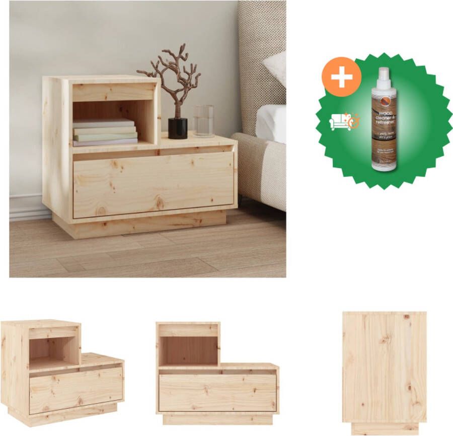 VidaXL Nachtkastje Grenenhout 60 x 34 x 51 cm Met lade en opbergruimte Kast Inclusief Houtreiniger en verfrisser