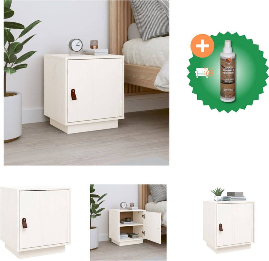 VidaXL Nachtkastje Grenenhout Elegant Meubels Afmeting- 40x34x45cm Kleur- Wit Kast Inclusief Houtreiniger en verfrisser - Foto 2
