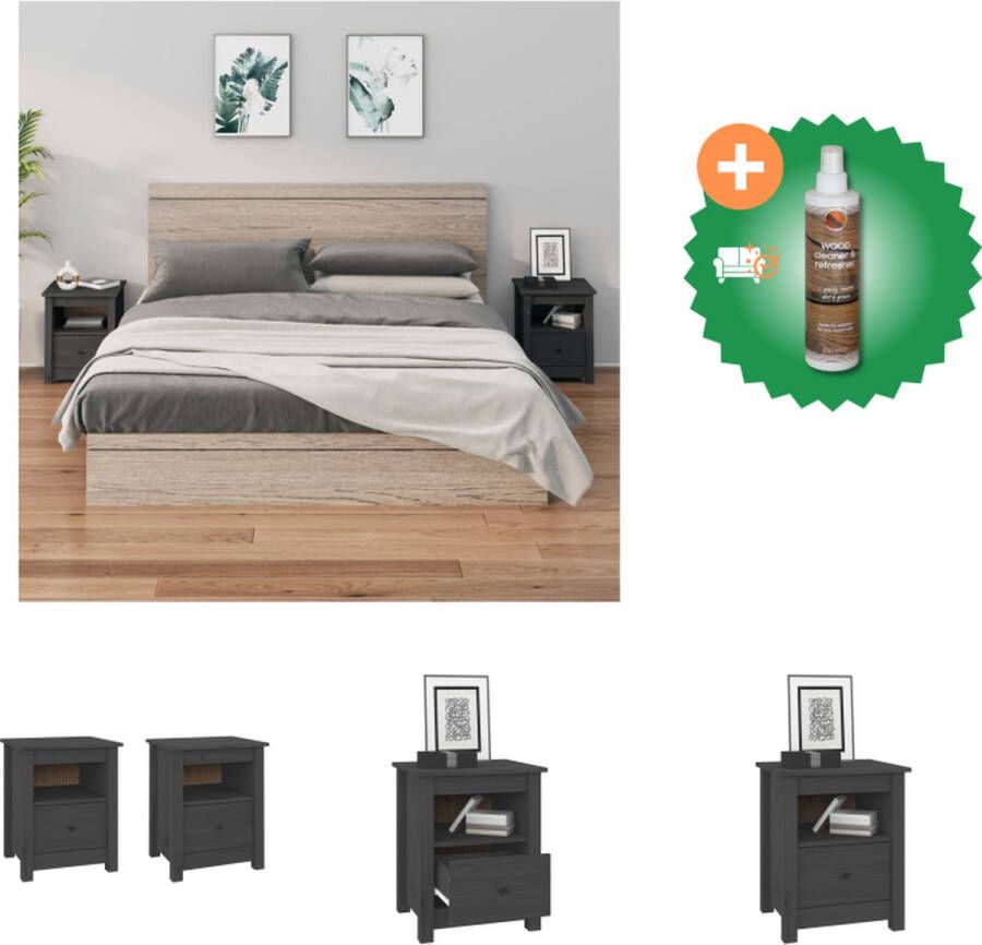 VidaXL Nachtkastjes 2 st 40x35x49 cm massief grenenhout grijs Kast Inclusief Houtreiniger en verfrisser