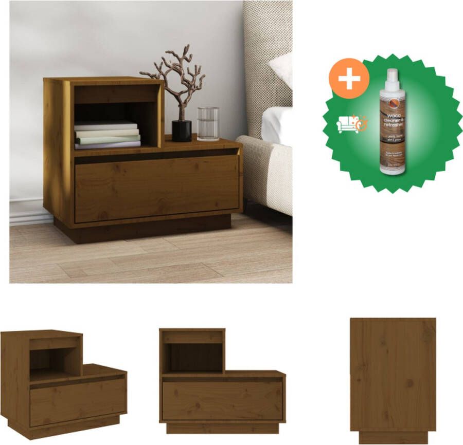 VidaXL Nachtkastje Grenenhout Hoge Kastmontage Honingbruin 60 x 34 x 51 cm Kast Inclusief Houtreiniger en verfrisser