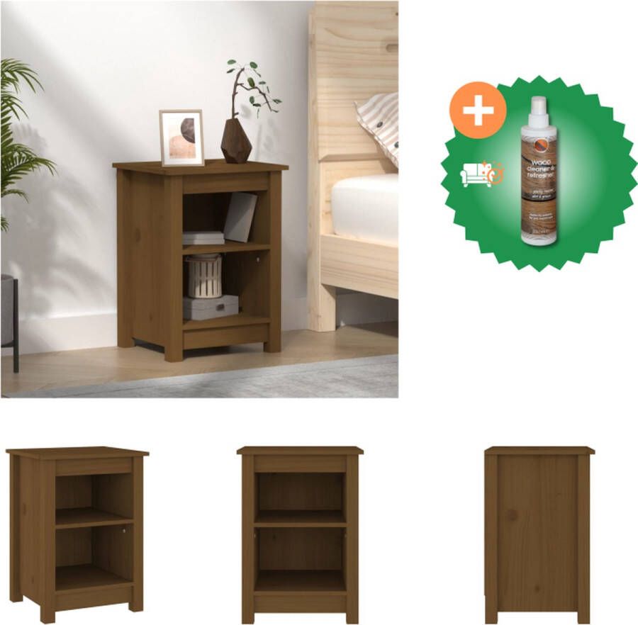 VidaXL Nachtkastje Grenenhout Honingbruin 40 x 35 x 55 cm Massief Opbergruimte Kast Inclusief Houtreiniger en verfrisser