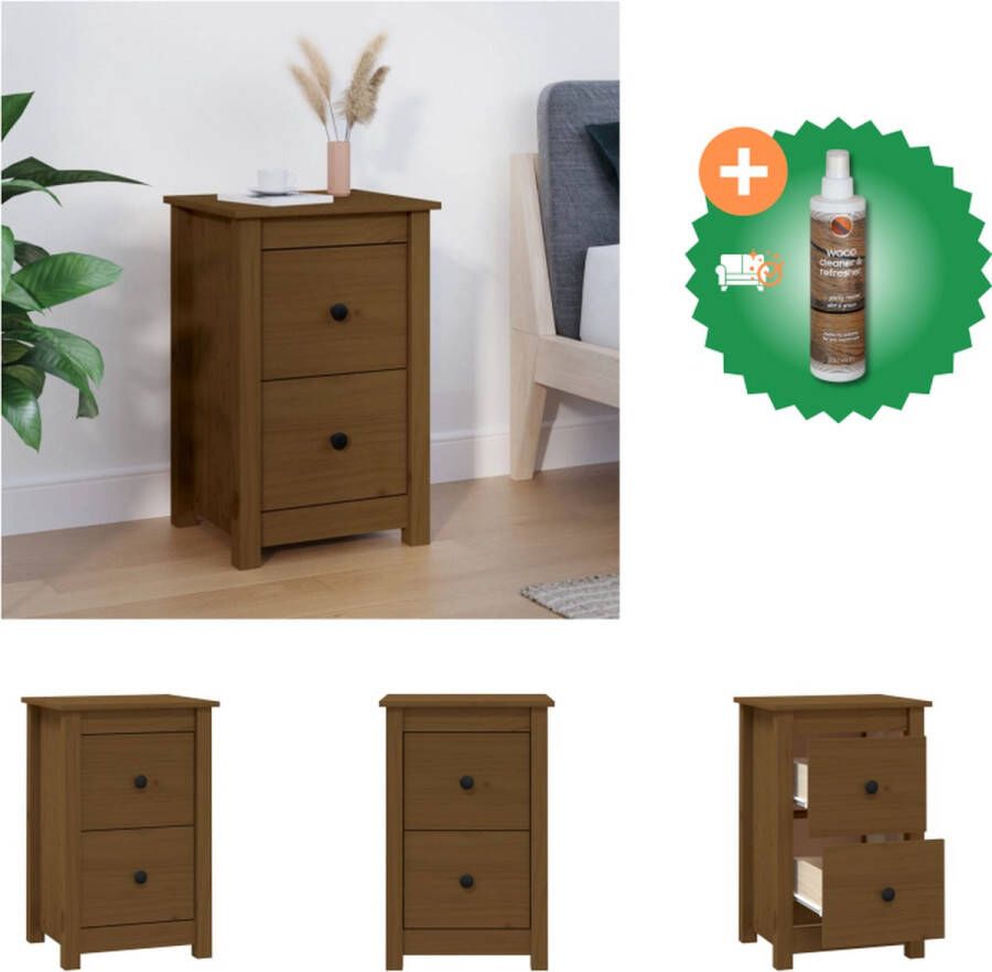 VidaXL Nachtkastje Grenenhout Honingbruin 40 x 35 x 61.5 cm Massief grenenhout Kast Inclusief Houtreiniger en verfrisser - Foto 2