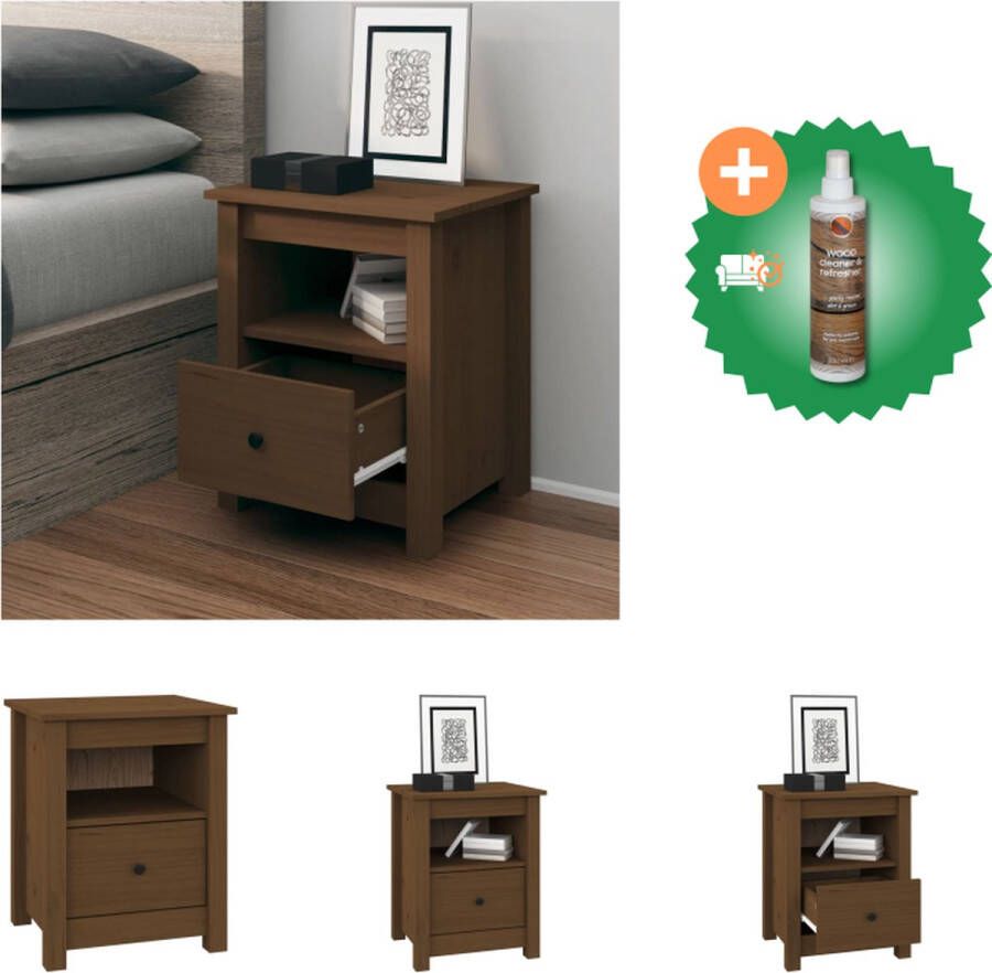 VidaXL Nachtkastje 40x35x49 cm massief grenenhout honingbruin Kast Inclusief Houtreiniger en verfrisser