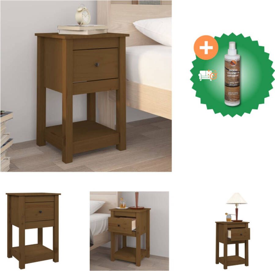 VidaXL Nachtkastje Grenenhout Honingbruin 40 x 35 x 61.5 cm Massief grenenhout Kast Inclusief Houtreiniger en verfrisser - Foto 3