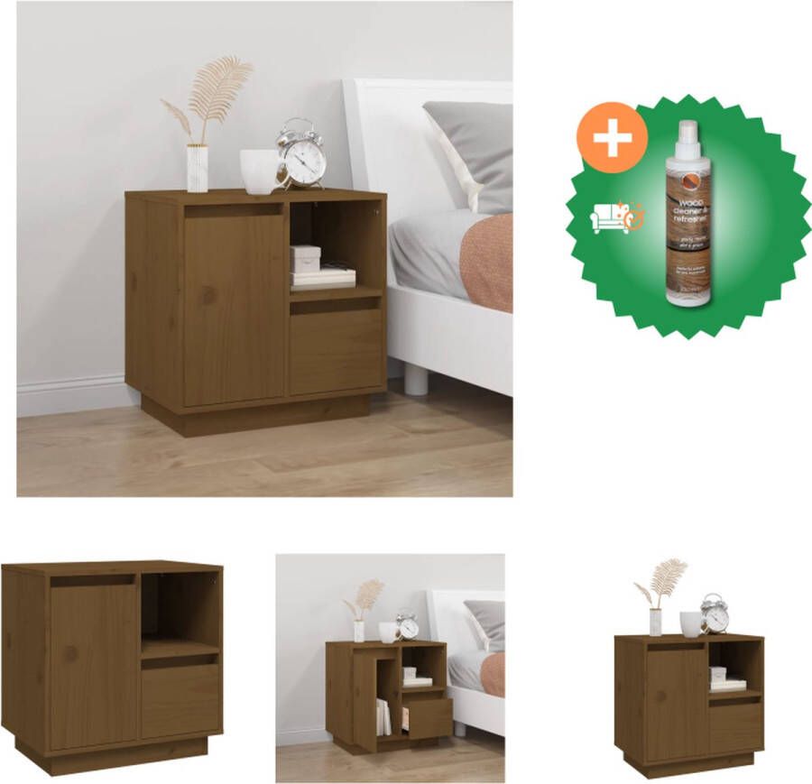 VidaXL Nachtkastje Grenenhout Honingbruin 50 x 34 x 50 cm Opbergruimte Stabiel blad Kast Inclusief Houtreiniger en verfrisser