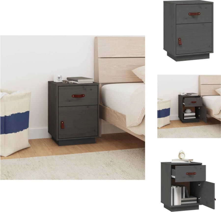 VidaXL Nachtkastje Nachtkastjes Houten Nachtkastje Telefoonkast Nachtkastje 40x34x55 cm massief grenenhout grijs - Foto 2