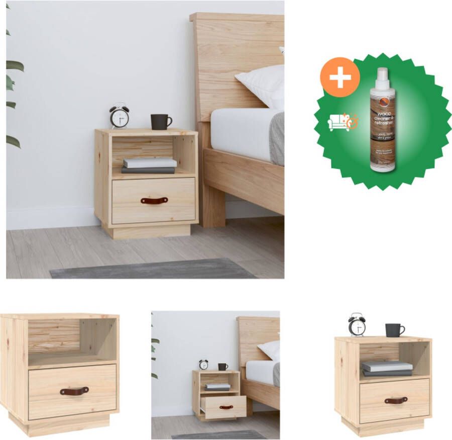 VidaXL Nachtkastje Grenenhout Nachtkastje 40 x 34 x 45 cm Kast Inclusief Houtreiniger en verfrisser