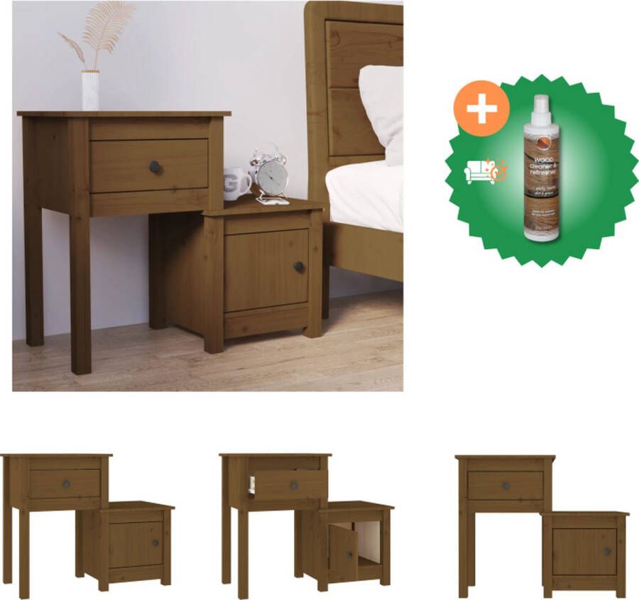 VidaXL Nachtkastje Grenenhout Trendy Massief 79.5 x 38 x 65.5 cm Honingbruin Kast Inclusief Houtreiniger en verfrisser