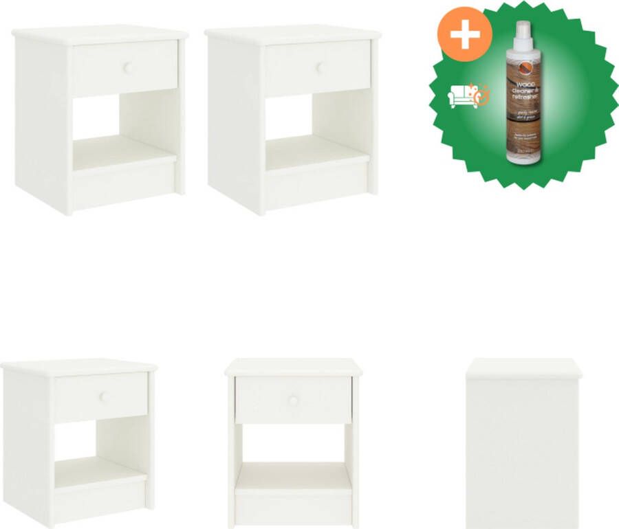 VidaXL Nachtkastje Massief Grenenhout Wit 35 x 30 x 40 cm (set van 2) Kast Inclusief Houtreiniger en verfrisser