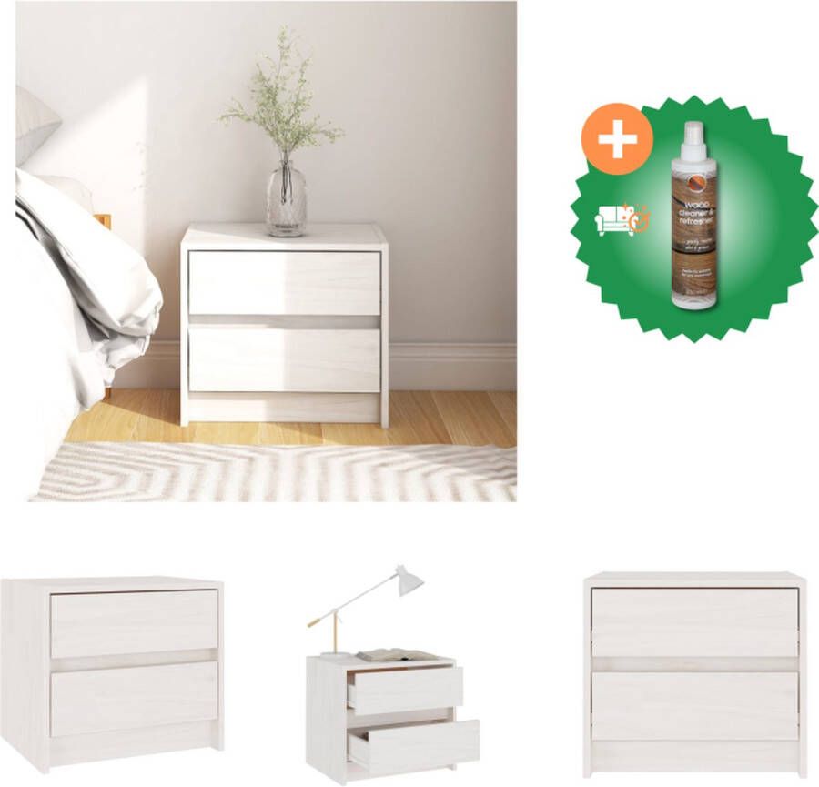 VidaXL Nachtkastje Grenenhout Wit 40 x 30.5 x 35.5 cm 2 lades Kast Inclusief Houtreiniger en verfrisser