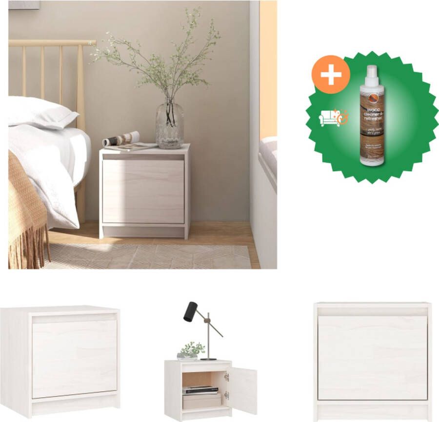 VidaXL Nachtkastje Massief grenenhout Wit 40 x 30.5 x 40 cm Montage vereist Kast Inclusief Houtreiniger en verfrisser - Foto 2