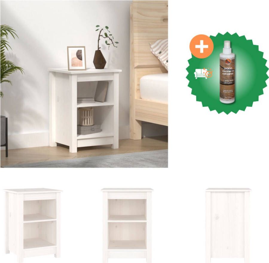 VidaXL Nachtkastje Grenenhout Wit 40 x 35 x 55 cm Met opbergruimte Kast Inclusief Houtreiniger en verfrisser