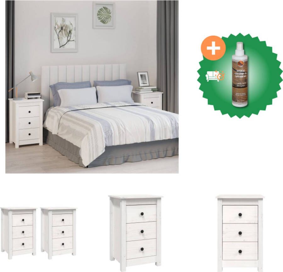 VidaXL Nachtkastjes Massief Grenenhout Wit 40 x 35 x 61.5 cm Set van 2 Kast Inclusief Houtreiniger en verfrisser - Foto 2
