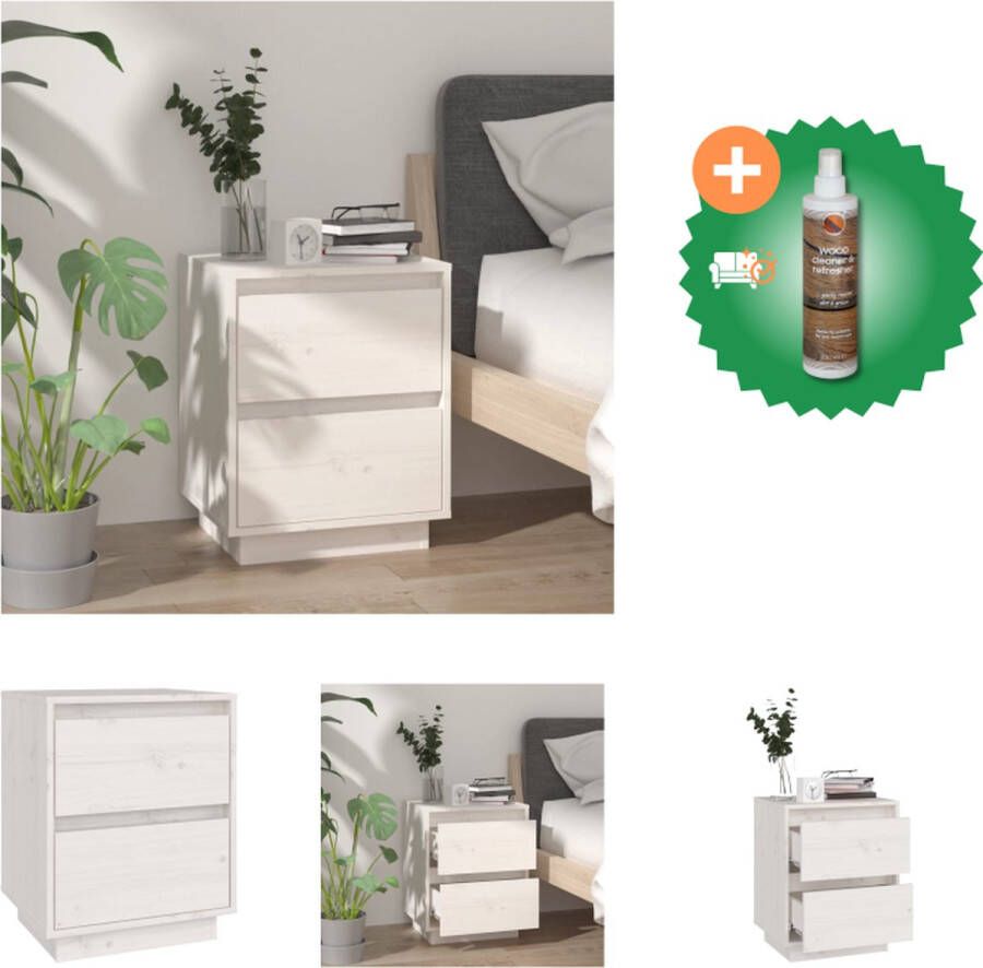 VidaXL Nachtkastje Grenenhout Wit 40x35x50 cm Montage vereist Kast Inclusief Houtreiniger en verfrisser