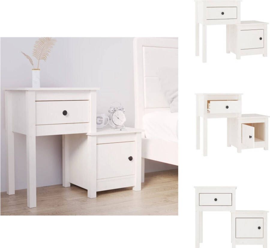 VidaXL Nachtkastje Nachtkastjes Houten Nachtkastje Telefoonkast Nachtkastje 79 5x38x65 5 cm massief grenenhout wit