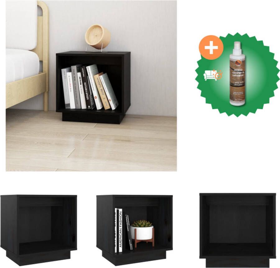 VidaXL Nachtkastje Grenenhout Zwart 40 x 30 x 40 cm Montage vereist Kast Inclusief Houtreiniger en verfrisser - Foto 2