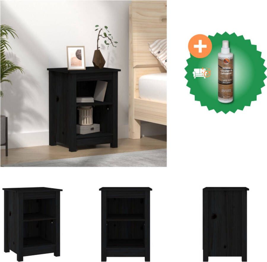 VidaXL Nachtkastje Grenenhout Zwart 40 x 35 x 55 cm Stevig Blad Kast Inclusief Houtreiniger en verfrisser