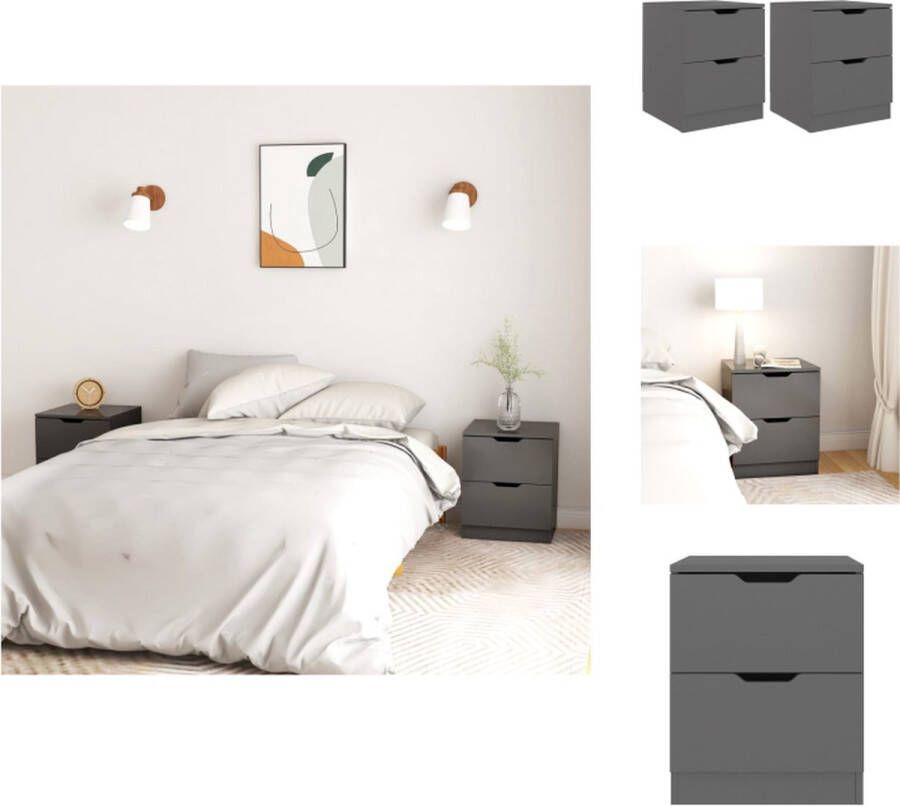 VidaXL Nachtkastje Nachtkastjes Nachttafel Nachttafels Nachtkastjes 2 st 40x40x50 cm bewerkt hout grijs - Foto 2