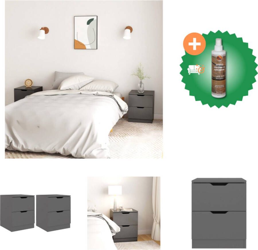 VidaXL Nachtkastje Grijs 40 x 40 x 50 cm Spaanplaat en MDF Kast Inclusief Houtreiniger en verfrisser