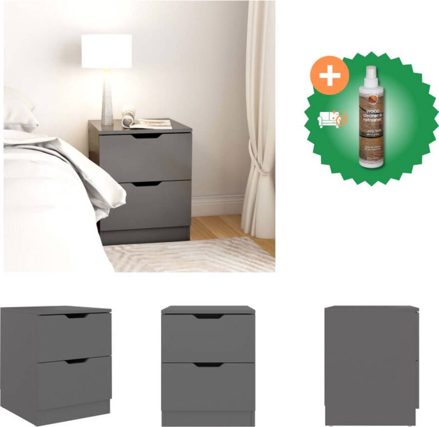 VidaXL Nachtkastje Grijs 40 x 40 x 50 cm Spaanplaat Kast Inclusief Houtreiniger en verfrisser