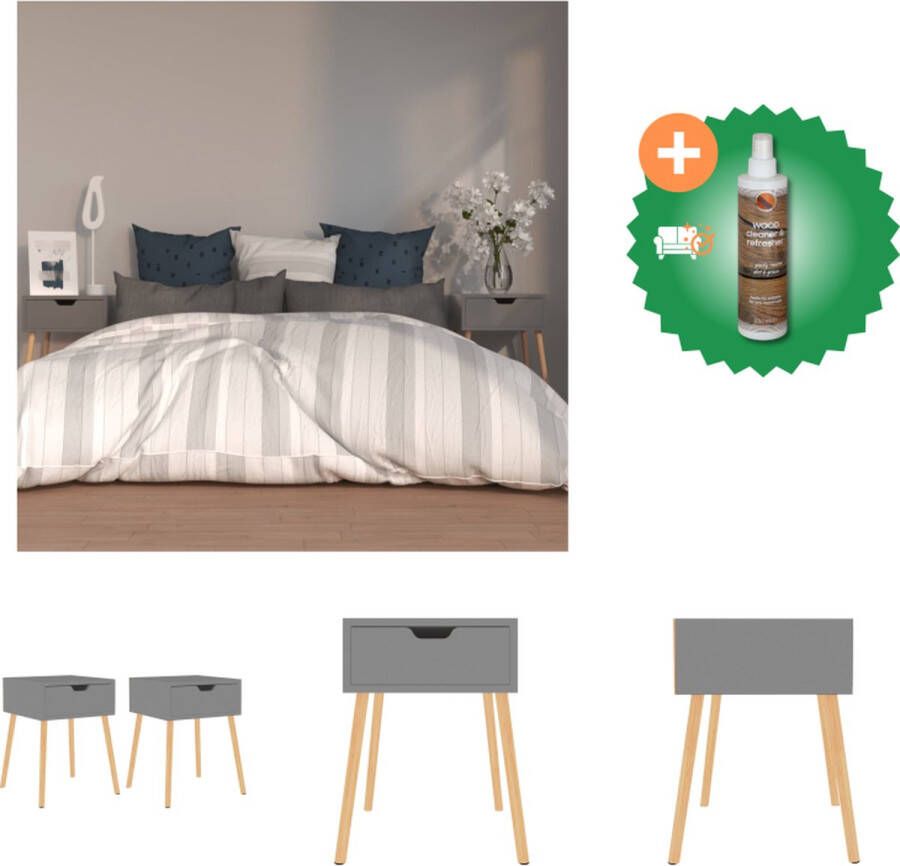 VidaXL Nachtkastjes 2 st 40x40x56 cm spaanplaat grijs Kast Inclusief Houtreiniger en verfrisser