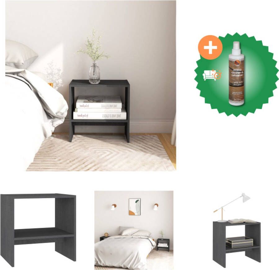 VidaXL Nachtkastje Grijs Massief grenenhout 40 x 30.5 x 40 cm Kast Inclusief Houtreiniger en verfrisser