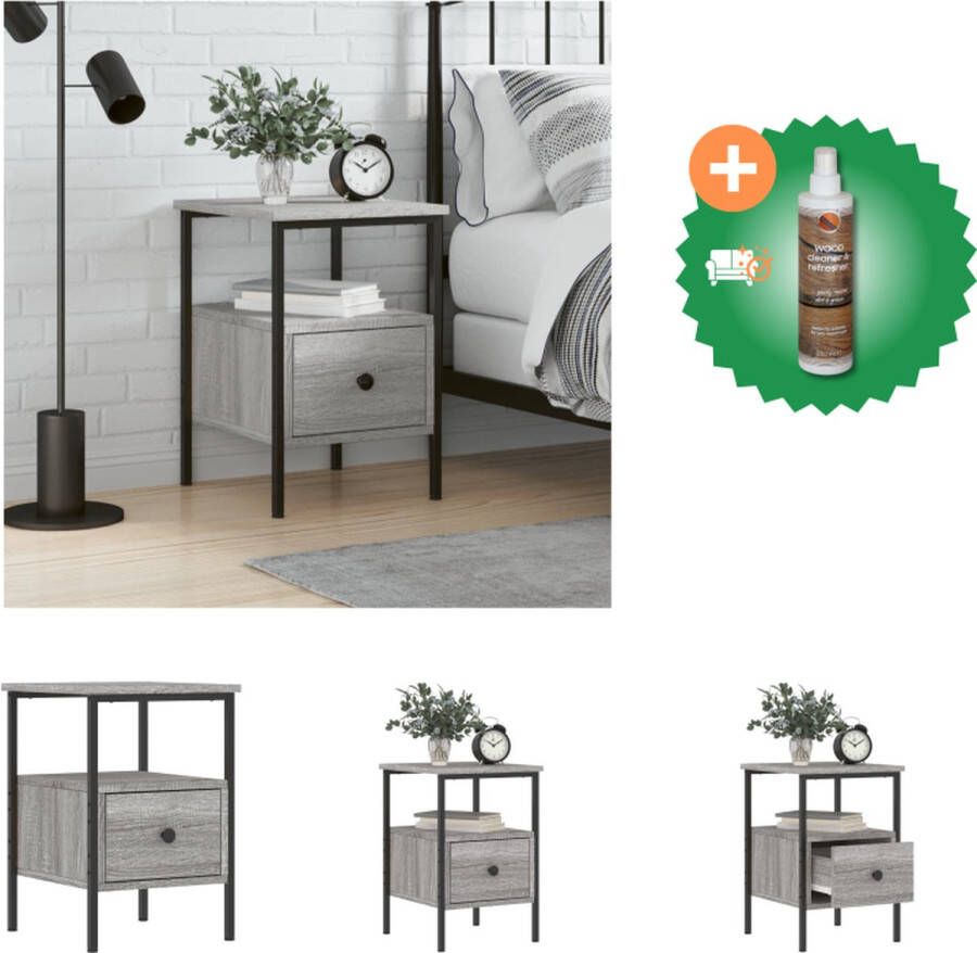 VidaXL Nachtkastje Grijs Sonoma Eiken 34 x 36 x 50 cm Duurzaam Hout en IJzer Kast Inclusief Houtreiniger en verfrisser