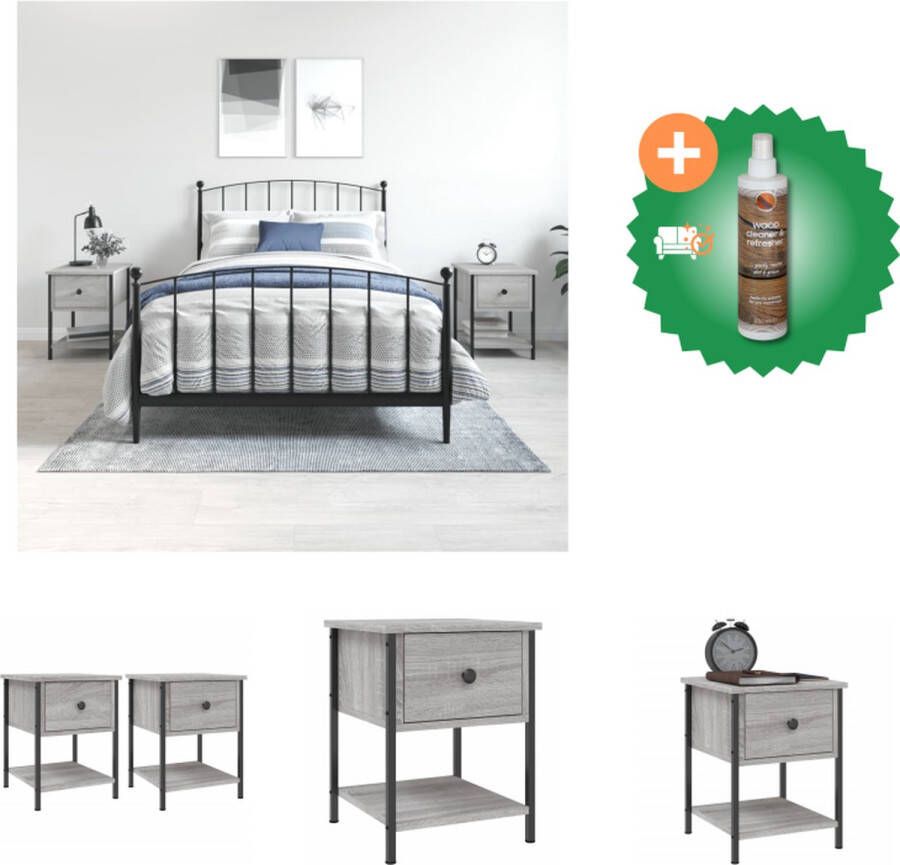 VidaXL Nachtkastjes 2 st 34x35-5x45 cm bewerkt hout grijs sonoma eiken Kast Inclusief Houtreiniger en verfrisser