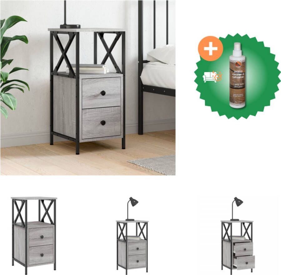 VidaXL Nachtkastje Grijs Sonoma Eiken 34x35.5x70 cm Duurzaam hout en ijzer Kast Inclusief Houtreiniger en verfrisser