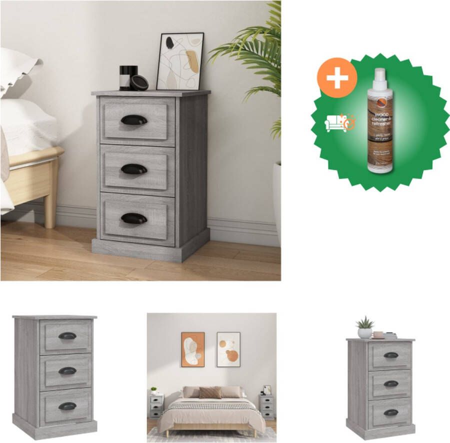 VidaXL Nachtkastje Grijs Sonoma Eiken 39 x 39 x 67 cm Multifunctioneel Kast Inclusief Houtreiniger en verfrisser