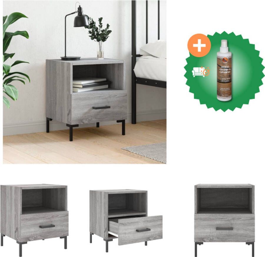 VidaXL Nachtkastje Grijs Sonoma Eiken 40 x 35 x 47.5 cm Duurzaam materiaal veel opbergruimte displayfunctie Kast Inclusief Houtreiniger en verfrisser
